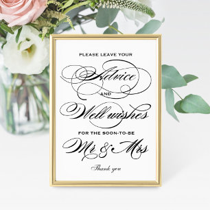 Elegantes schwarzes Bridal Shower Advice-Schild mi