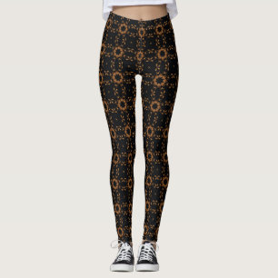 Elegantes schwarzes Bronze-Blumen-Gittermuster Leggings