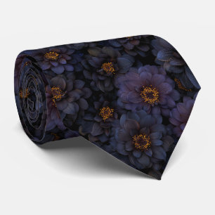 Elegantes schwarzes Dahlien-Blumenmuster Krawatte