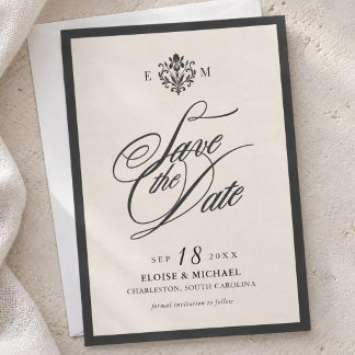 Elegantes schwarzes & elfenbeinernes Kalligrafie-M Save The Date