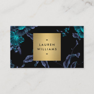 Elegantes Schwarzes Floral Muster mit Gold Name Lo Visitenkarte