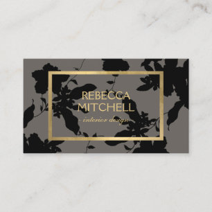Elegantes schwarzes Floral Muster mit goldenen Akz Visitenkarte