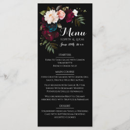 Elegantes Schwarzes Floral Wedding Menu Template Menükarte