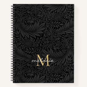 Elegantes schwarzes florales goldenes Monogramm Notizbuch