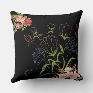 Elegantes schwarzes, florales Kissen - Quadrat