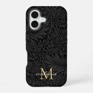 Elegantes schwarzes florales Schriftmonogramm iPhone 16 Hülle