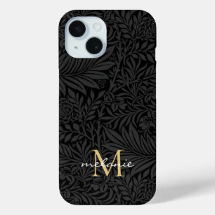 Elegantes Schwarzes Florales Script Monogram Case-Mate iPhone Hülle