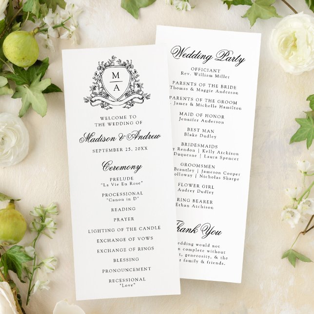 Elegantes schwarzes florales Wappen-Monogramm-Hoch Programm (Von Creator hochgeladen)