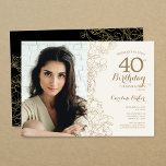 Elegantes Schwarzes Foto 40. Geburtstag Einladung<br><div class="desc">Gold schwarze Blüte 40. Geburtstag Party Einladung mit Ihrem Foto auf der Vorderseite der Karte. Minimalistisch modernes Design mit botanischen Kontur Zeichnungen Akzente,  Imitate Goldfolie und Typografie Drehbuch Schriftart. Einfache,  trendige Einladungskarte für eine stilvolle Damenfeier. Kann für jedes Alter angepasst werden. Gedruckte Zazzle Einladungen oder Sofortdownload digitalen druckbaren Vorlage.</div>