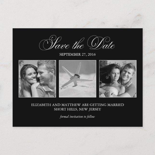 Elegantes Schwarzes Foto Hochzeit Speichern Sie da Ankündigungspostkarte (Vorderseite)