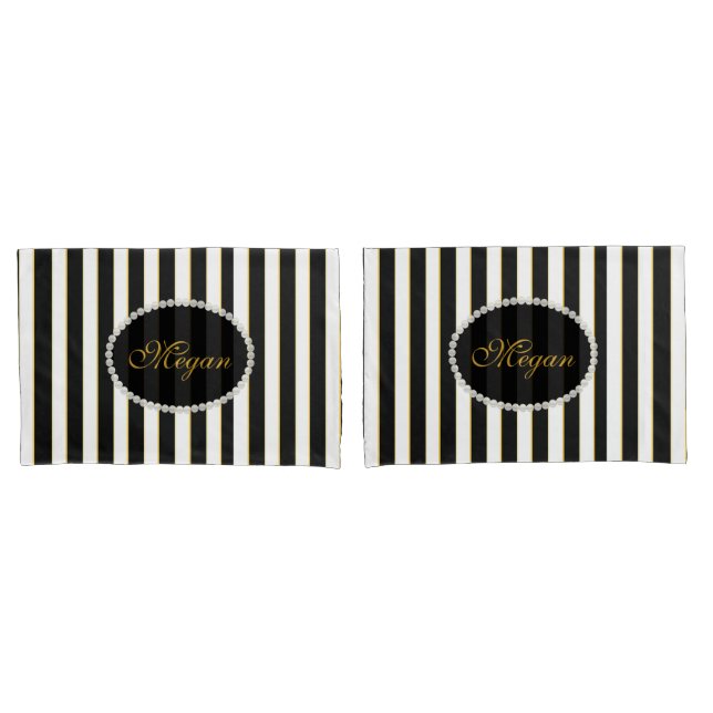 Elegantes schwarzes gestreiftes kissenbezug (Vorderseite-Set)