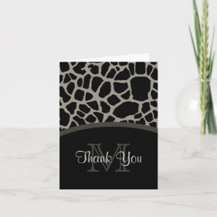 Elegantes schwarzes Giraffen-Druck-Monogramm Dankeskarte