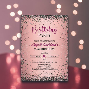 Elegantes schwarzes Glitter Metallic Rosa 22. Gebu Einladung