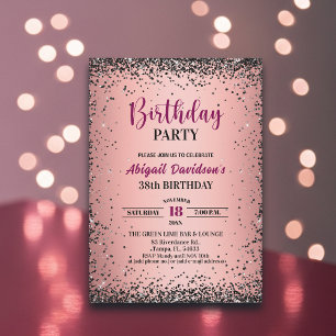 Elegantes schwarzes Glitter Metallic Rosa 38. Gebu Einladung