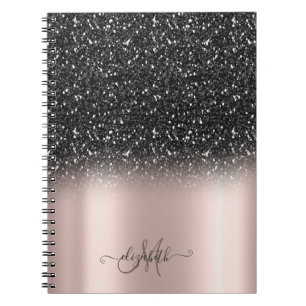 Elegantes schwarzes Glitter-Ombre-Monogramm Roségo Notizblock
