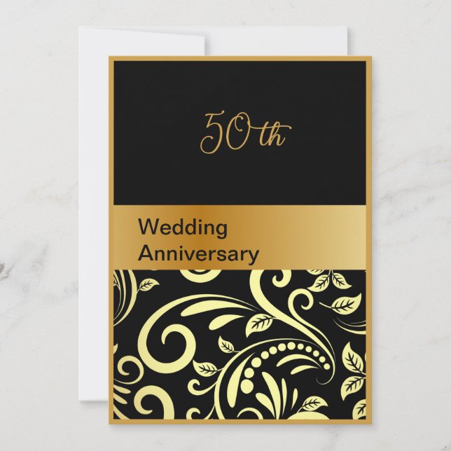 elegantes schwarzes Gold 50. Hochzeitstag-Karte (Vorderseite)