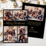 Elegantes Schwarzes Gold 5 Foto Collage Weihnachte Feiertagskarte<br><div class="desc">Modern Simple Elegant Calligraphy Black und Gold 5 Foto Collage Frohe Weihnachts Script Holiday Card. Dieses festliche, minimalistische, skurrile 5 (5) Foto Feiertage Grußkarte Vorlage verfügt über eine hübsche Gitter Foto Collage und sagt "Frohe Weihnachten"! Der "Frohe Weihnachten"-Grußtext ist in einer schönen Hand geschrieben, Wirble Swash-Schwanz-Schriftart-Skript in Gold auf schwarzem...</div>