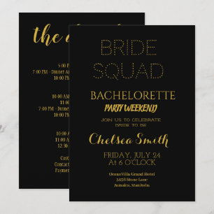 Elegantes Schwarzes & Gold Bachelorette - Details Einladung
