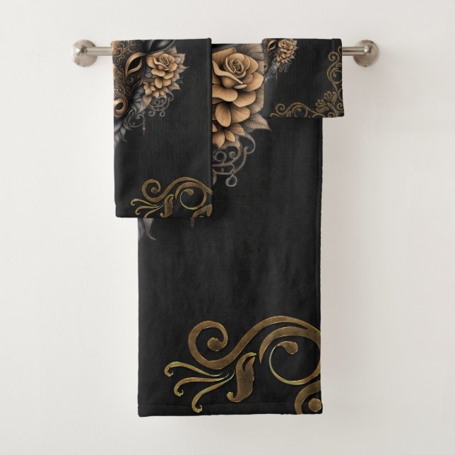 Elegantes schwarzes Gold Badhandtuch Set (Insitu)