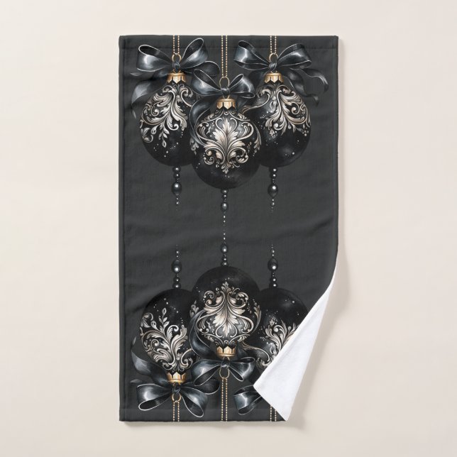 Elegantes schwarzes Gold baubles Luxus Weihnachten Handtuch (Handtuch)