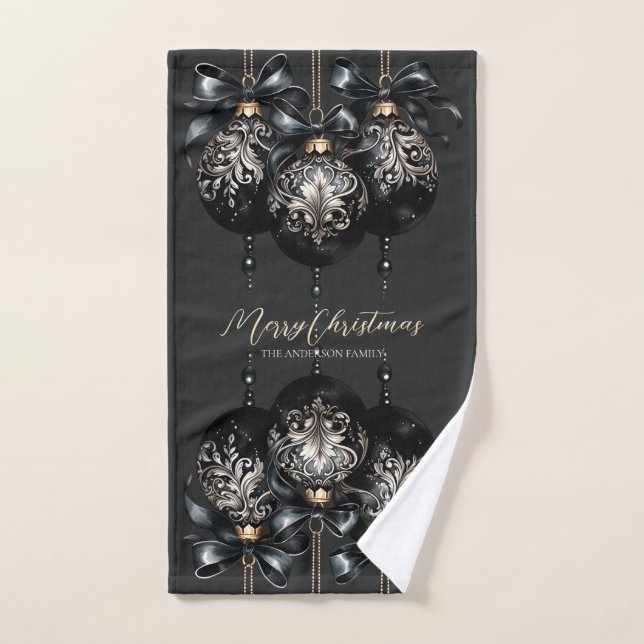 Elegantes schwarzes Gold baubles Luxus Weihnachten Handtuch (Handtuch)