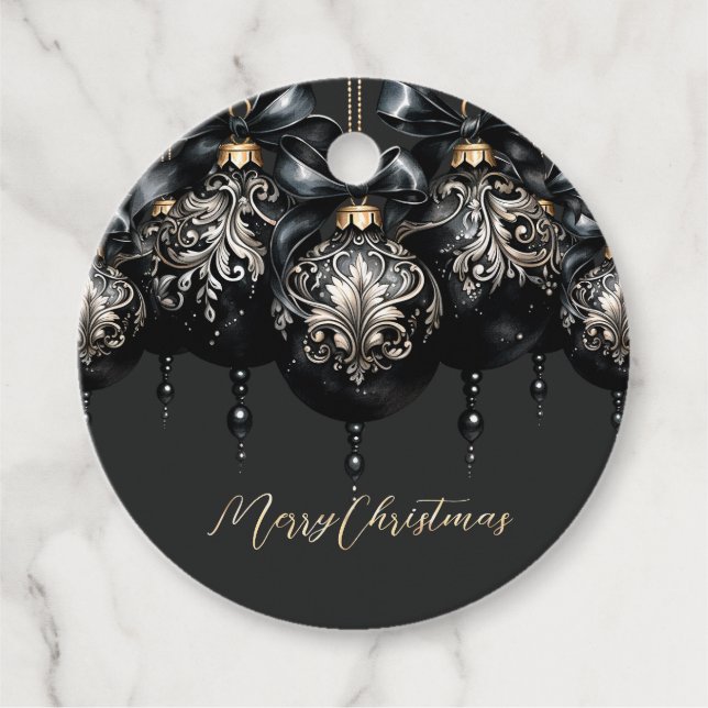 Elegantes schwarzes Gold baubles Luxus Weihnachtsa Geschenkanhänger (Vorderseite)