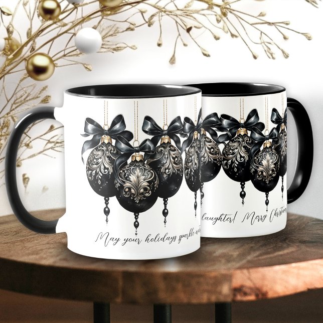 Elegantes schwarzes Gold baubles Luxus Weihnachtsa Tasse (Elegant black gold baubles luxury Christmas quote Mug)