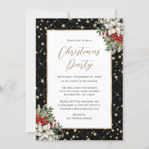Elegantes Schwarzes Gold Botanisches Weihnachtsfes Einladung