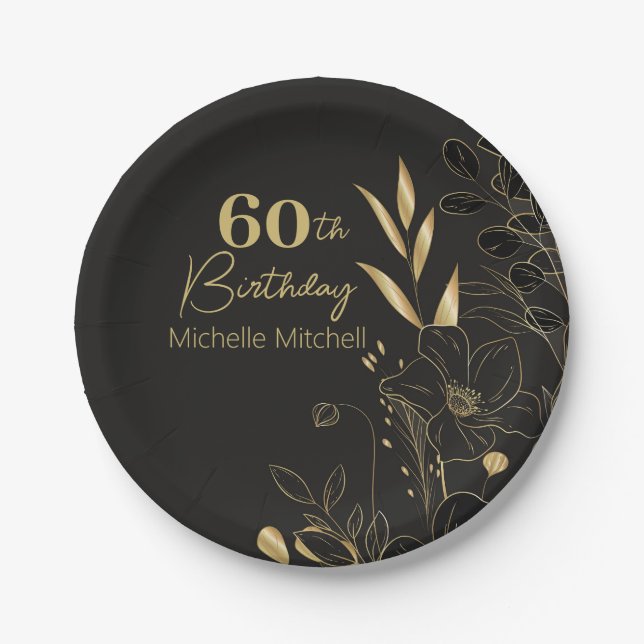 Elegantes Schwarzes Gold Custom 60. Geburtstag jed Pappteller (Vorderseite)
