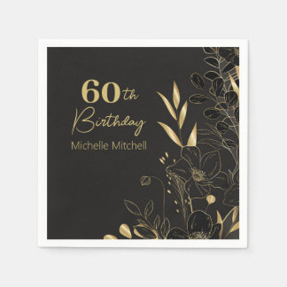 Elegantes Schwarzes Gold Custom 60. Geburtstag jed Serviette