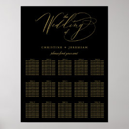 Elegantes Schwarzes Gold Elegantes Script Hochzeit Poster