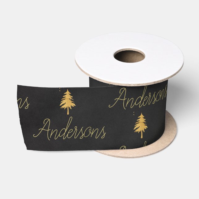 Elegantes Schwarzes Gold Familienname Herzmuster Satinband (Spule)