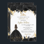Elegantes Schwarzes Gold, florale Prinzessin SWEET Einladung<br><div class="desc">Elegantes Schwarzes Gold Blumendruckerin SWEET 16 Einladung</div>