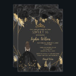 Elegantes Schwarzes Gold, florale Prinzessin SWEET Einladung<br><div class="desc">Elegantes Schwarzes Gold Blumendruckerin SWEET 16 Einladung</div>
