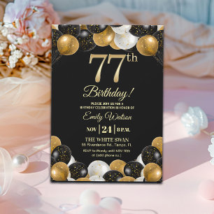 Elegantes Schwarzes Gold Glitter 77. Geburtstag Einladung