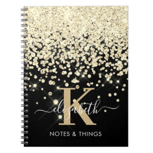 Elegantes schwarzes Gold-glitzer Diamant-Monogramm Notizblock