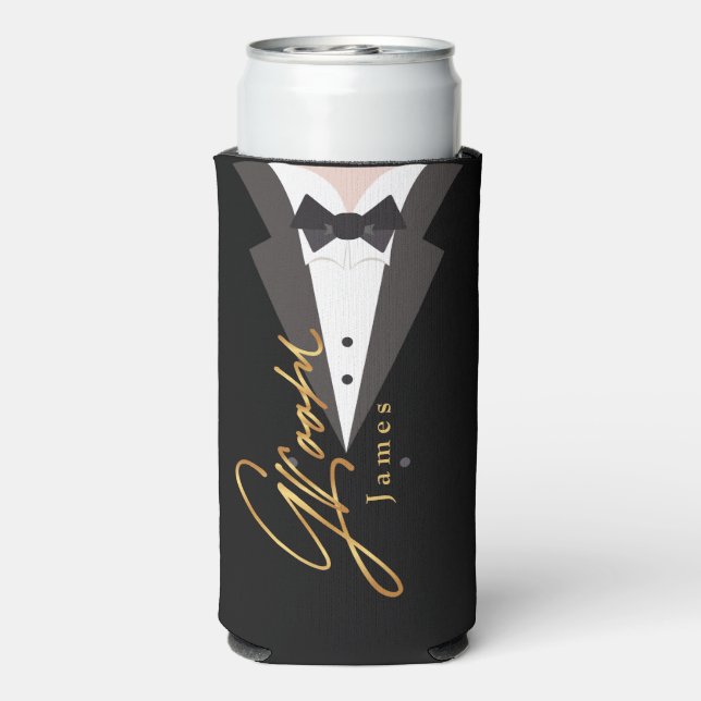 elegantes schwarzes Gold Groom Bachelor Party Selt Selters Dosenkühler (Seltzer Rückseite)