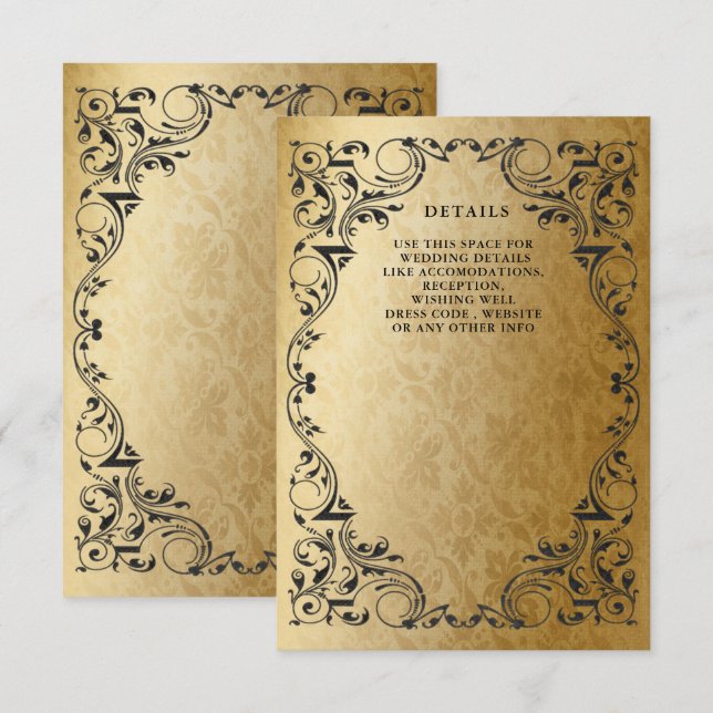 Elegantes Schwarzes Gold Hochzeitsdetails Begleitkarte (Vorne/Hinten)