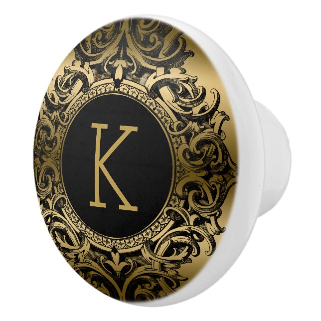 Elegantes Schwarzes & Gold Keramikknauf (Rechts)
