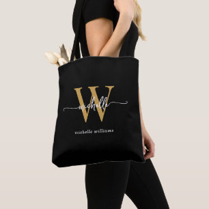 Elegantes schwarzes Gold Mädchen Schriftzug Monogr Tasche