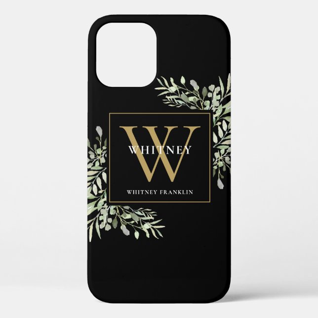 Elegantes Schwarzes Gold Monogram Case-Mate iPhone Hülle (Rückseite)