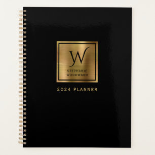 Elegantes Schwarzes Gold Monogramm 2024 Planer