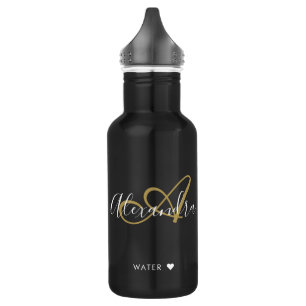 Elegantes schwarzes Gold-Monogramm-Schriftzug-Name Edelstahlflasche