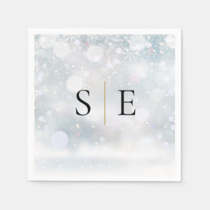 Elegantes schwarzes Gold-Monogramm Winter Serviette