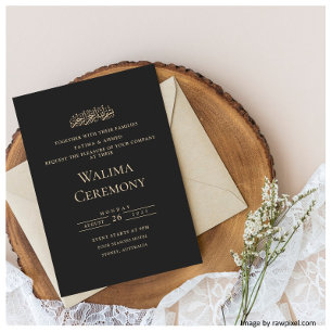 Elegantes schwarzes Gold Muslim Walima Zeremonie Einladung