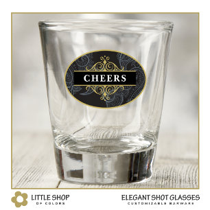 Elegantes schwarzes Gold Paisley personalisiert Schnapsglas