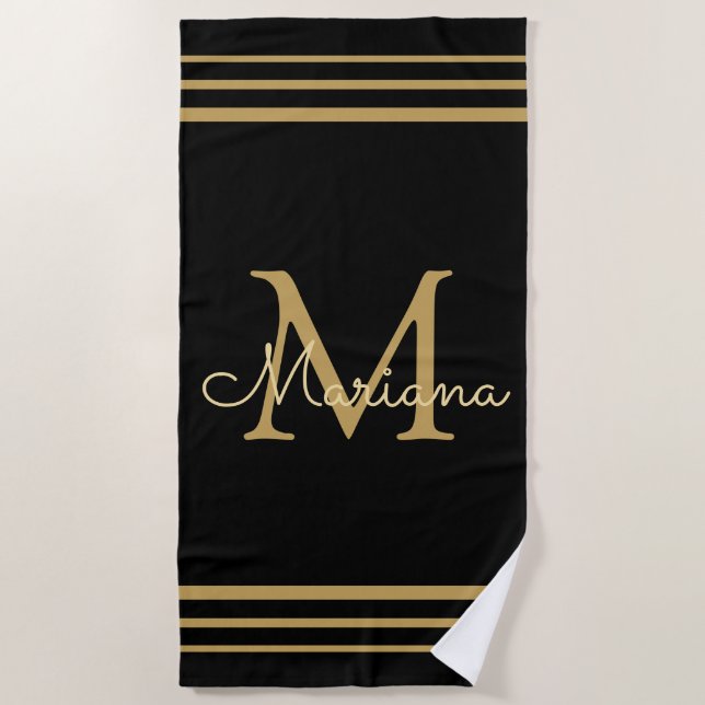 elegantes schwarzes Gold personalisiert schicke St Strandtuch (Vorderseite)