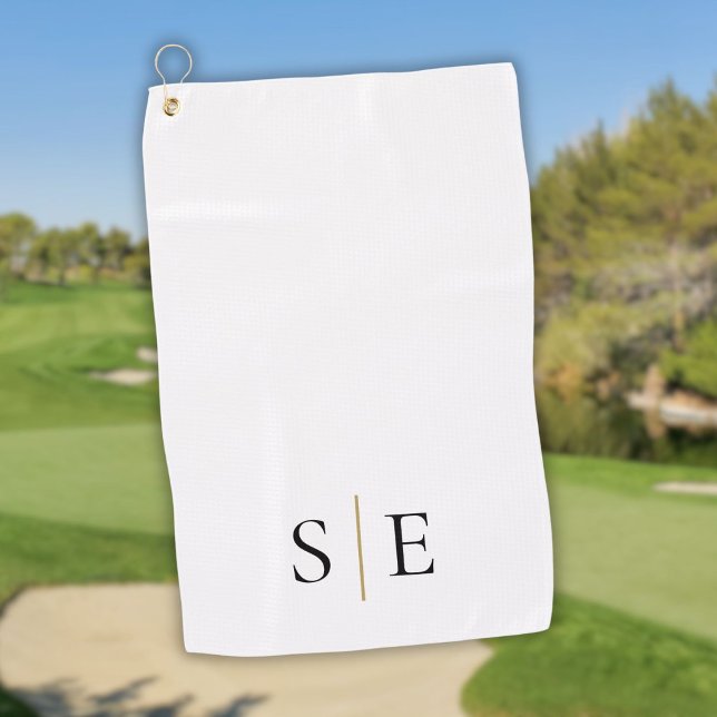 Elegantes Schwarzes Gold Personalisiertes Monogram Golfhandtuch (Elegant Black Gold Personalized Monogram Golf Towel)