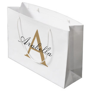 Elegantes schwarzes Gold personalisiertes Monogram Große Geschenktüte