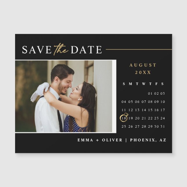 Elegantes Schwarzes Gold Save the Date Kalender Ma Magnetkarte (Vorderseite)